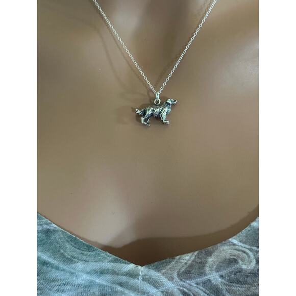 Sterling Silver Golden Retriever Necklace, Oxidized 3D Golden Retriever Necklace - Picture 1 of 6